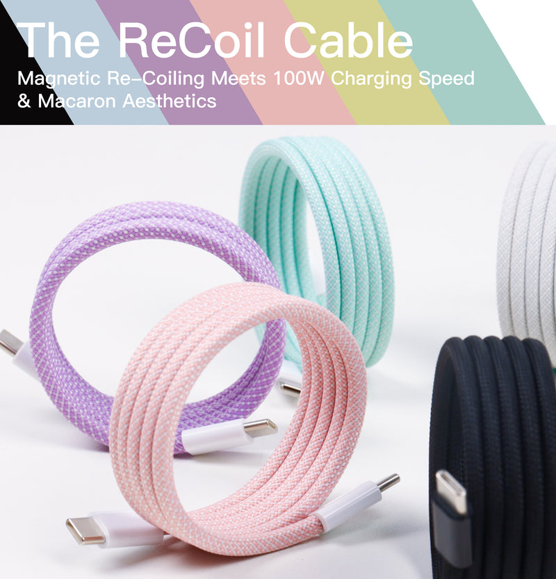 The ReCoil Cable - Magnetic Re-Coiling Meets 100W Charging Speed & Macaron Aesthetics