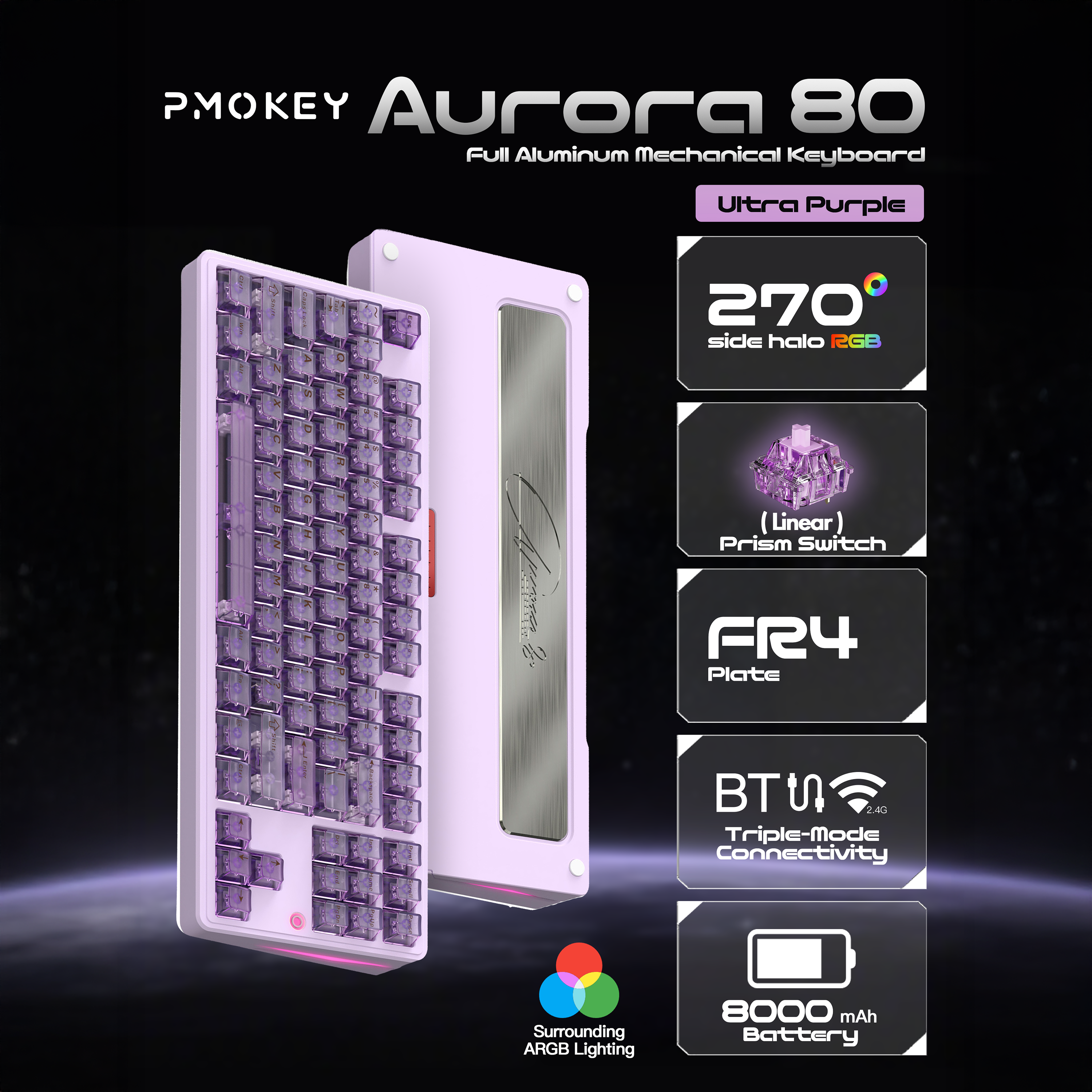PMOKEY Aurora 80 CNC Full Aluminum Tri-Mode Gaming Keyboard
